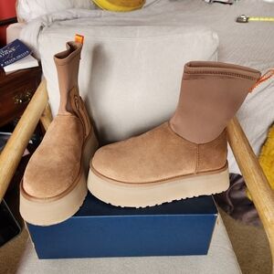 UGG Classic Dipper Boots Women sz 9 Chestnut Suede Neoprene Platform 1144031